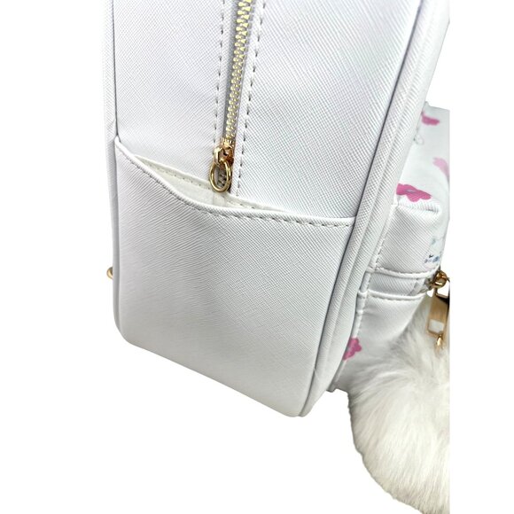 Under One Sky Decorative White Backpack Cute Cat & Flower Print Pom Pom Accent - Picture 9 of 11